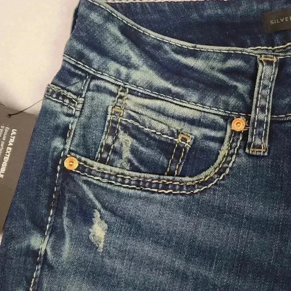 Silver Jean Co. Womens Suki Curvy Fit Mid Rise Bootcut 26x31 Indigo Distress NWT - Picture 7 of 16